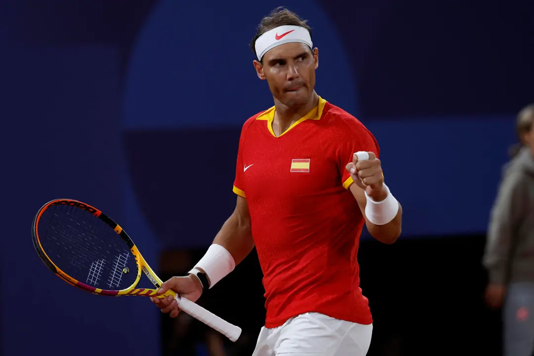 El espa&ntilde;ol Rafa Nadal durante el partido de dobles de este s&aacute;bado. EFE/ Juanjo Mart&iacute;n