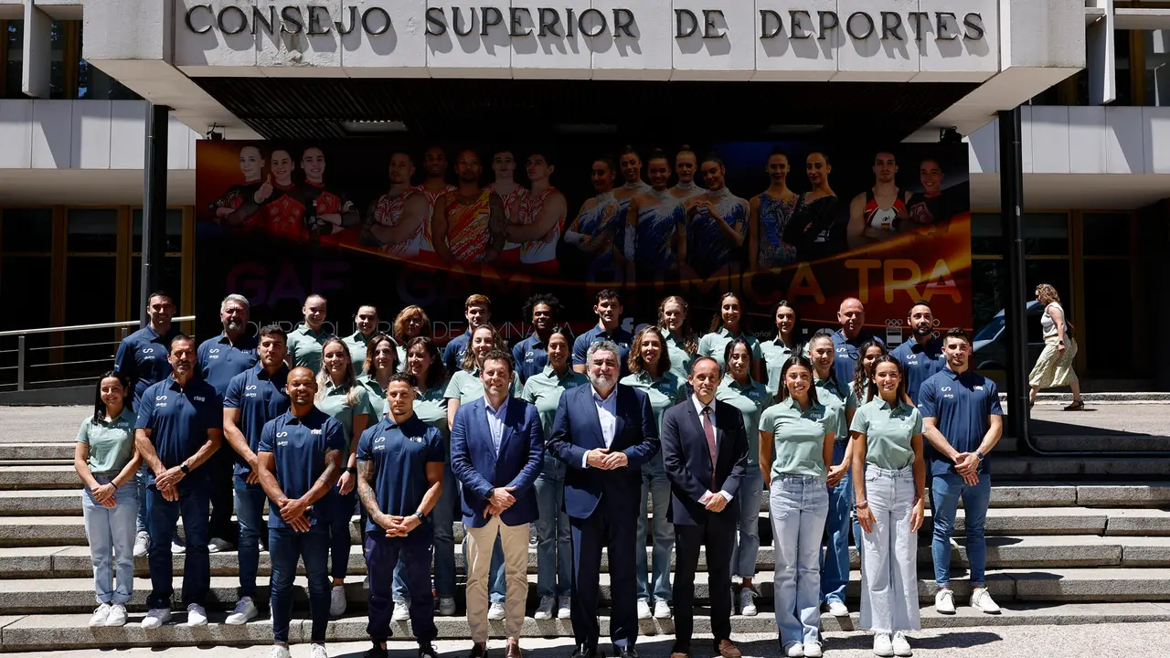 MADRID, 16/07/2024.-Vista de la presentaci&oacute;n en el Consejo Superior de Deportes (CSD) del equipo ol&iacute;mpico de Gimnasia para los juegos de Paris 2024.-EFE/ Rodrigo Jim&eacute;nez